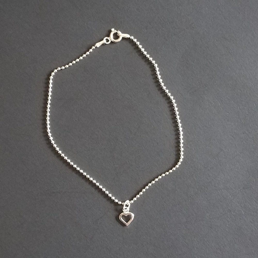 NEW  Anklet 925 Sterling Silver Chain and Heart Charm - Picture 3 of 5